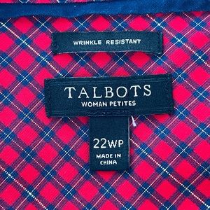 Talbots Women’s Petite 22 WP Red Plaid Button Down Shirt